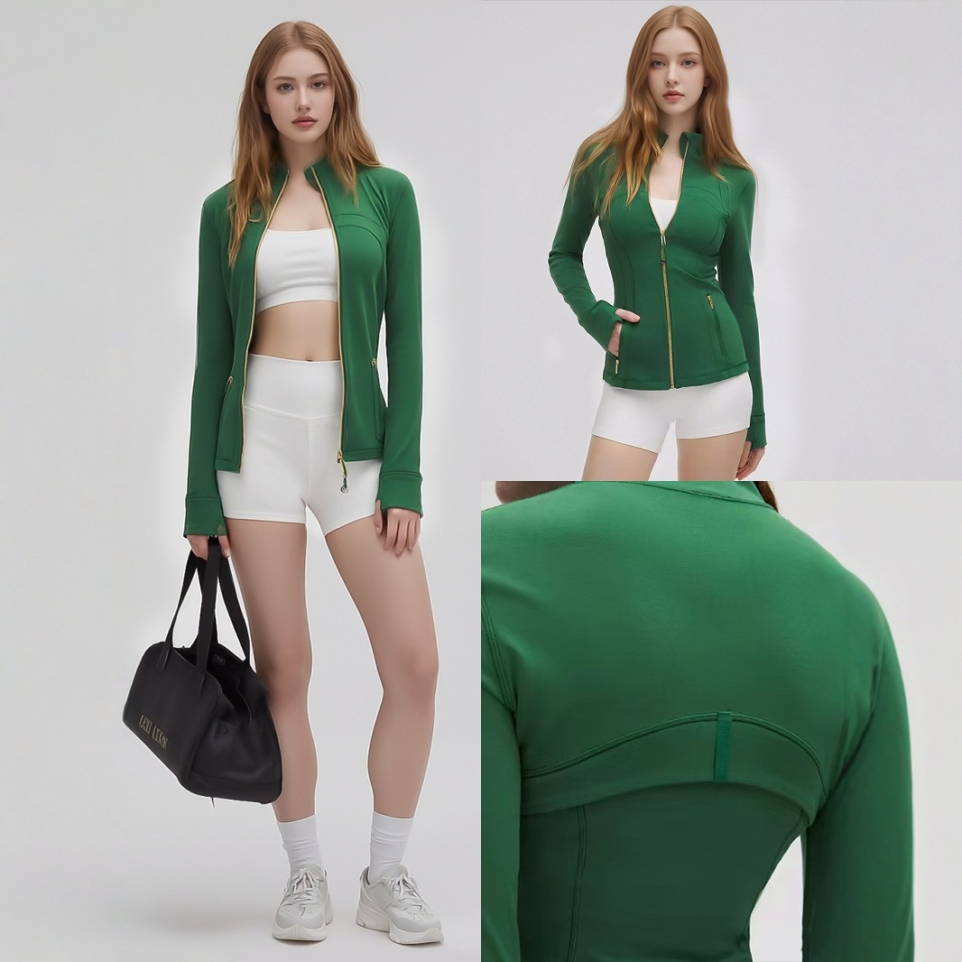 Spring and Summer New 2.0 Vertical Collar Gold Zipper High Elastic Outdoor Running Long Sleeve Yoga Clothes Sports Jacket Women's Jacket