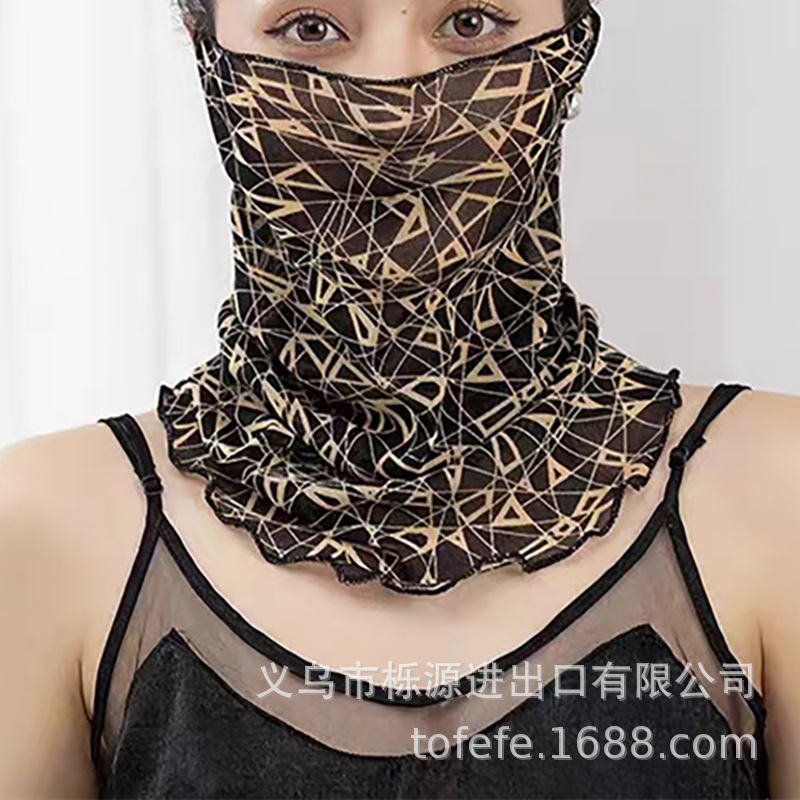 Picture of Varied multi-functional ear-hanging sunscreen veil scarf elastic printed thin face cover lace mesh anti-mosquito