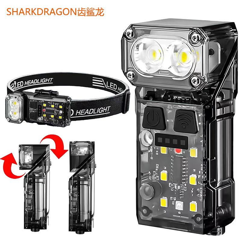 Cross-border new keychain lamp Type-C charging lamp holder rotatable induction headlight multifunctional LED flashlight