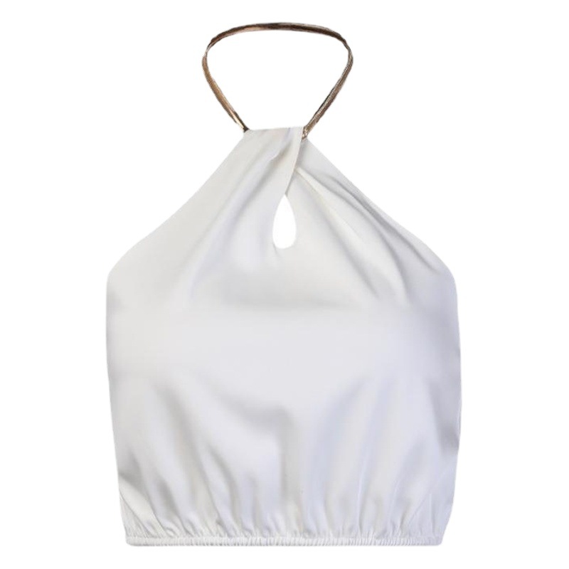 2023 European and American Style Foreign Trade Summer New Neck Small Sling Sexy Backless Metal Chain Ultra-short Small Top for Women