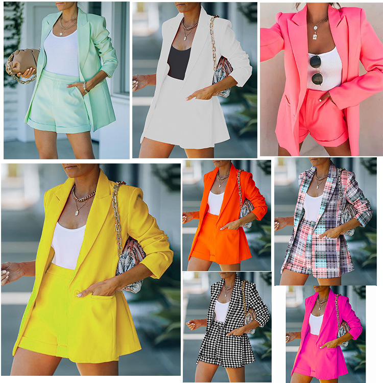2023wish Europe and the United States cross-border jacket shorts suit suit sexy temperament women's fashion casual lapel cardigan