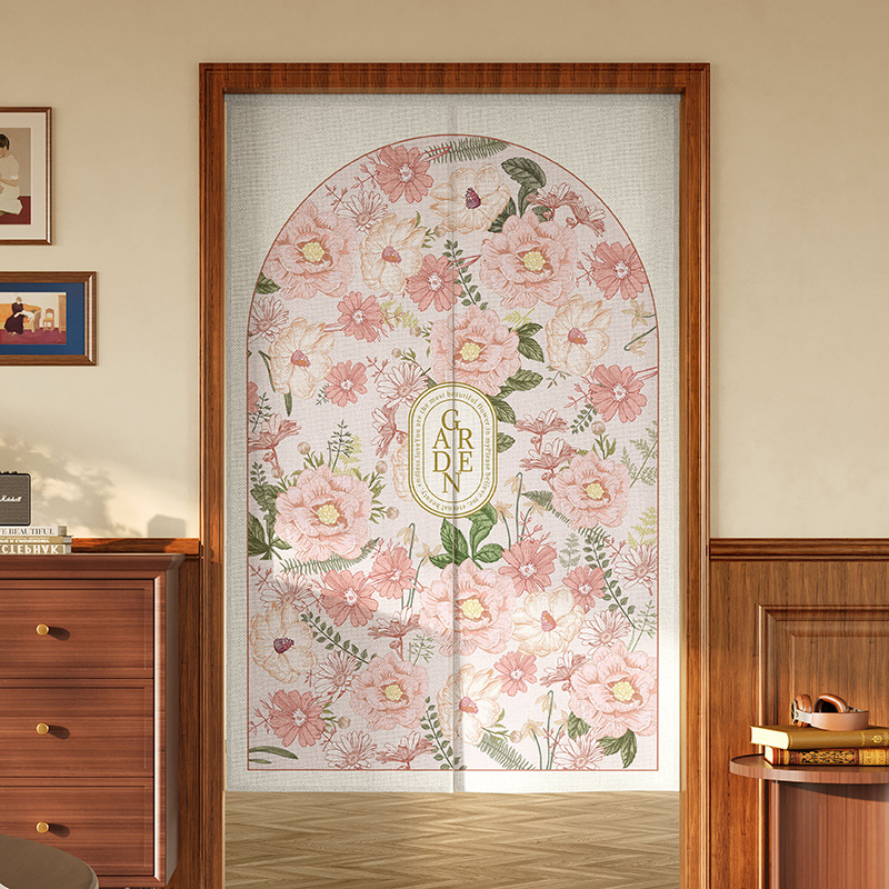 Door Curtain Fabric Half Curtain Hanging Curtain Anti-Mosquito Decorative Curtain Partition Curtain Bedroom Home Punch-Free Four-Season Curtain Cotton and Linen Door Curtain
