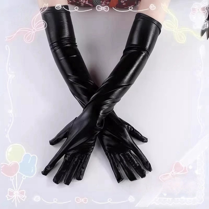 Japanese Black Sexy Patent Leather Cos Secondary Tight-Fit Lite Leather Coated DS Pole Dance Performance Gloves