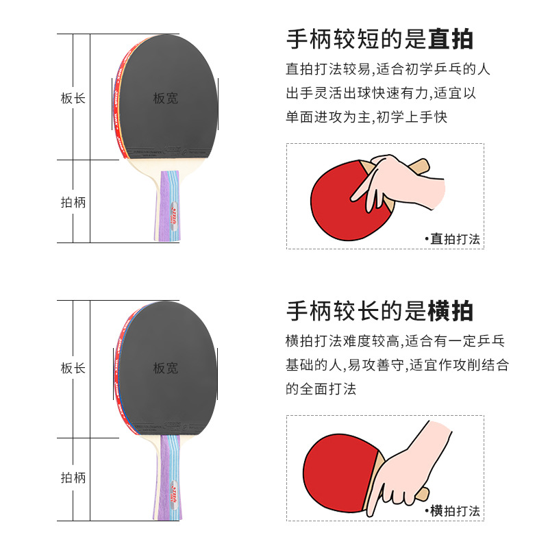 Picture of Red Double Happiness Table Tennis Racket I-Type Beginner Student Special Entry-Level Finished Racket Double Racket Straight Racket Horizontal Racket Portable