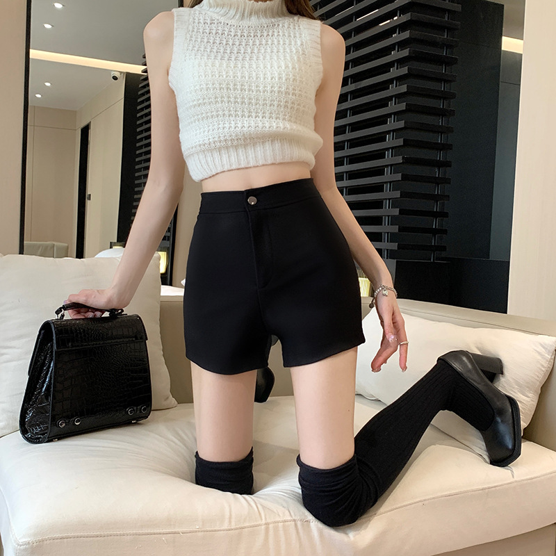 Black Pants Women's Hot Girls High Waist Slimming Elastic Shorts 2025 Summer Petite Tight Pants High Street Hot Pants Trendy