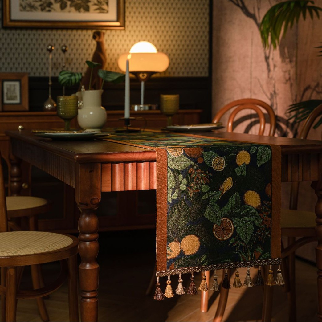 Imanqi Rhyme American Long Fringe Table Runner Lemon Green Jacquard Tea Flag TV Cabinet Dining Table Wedding Decoration