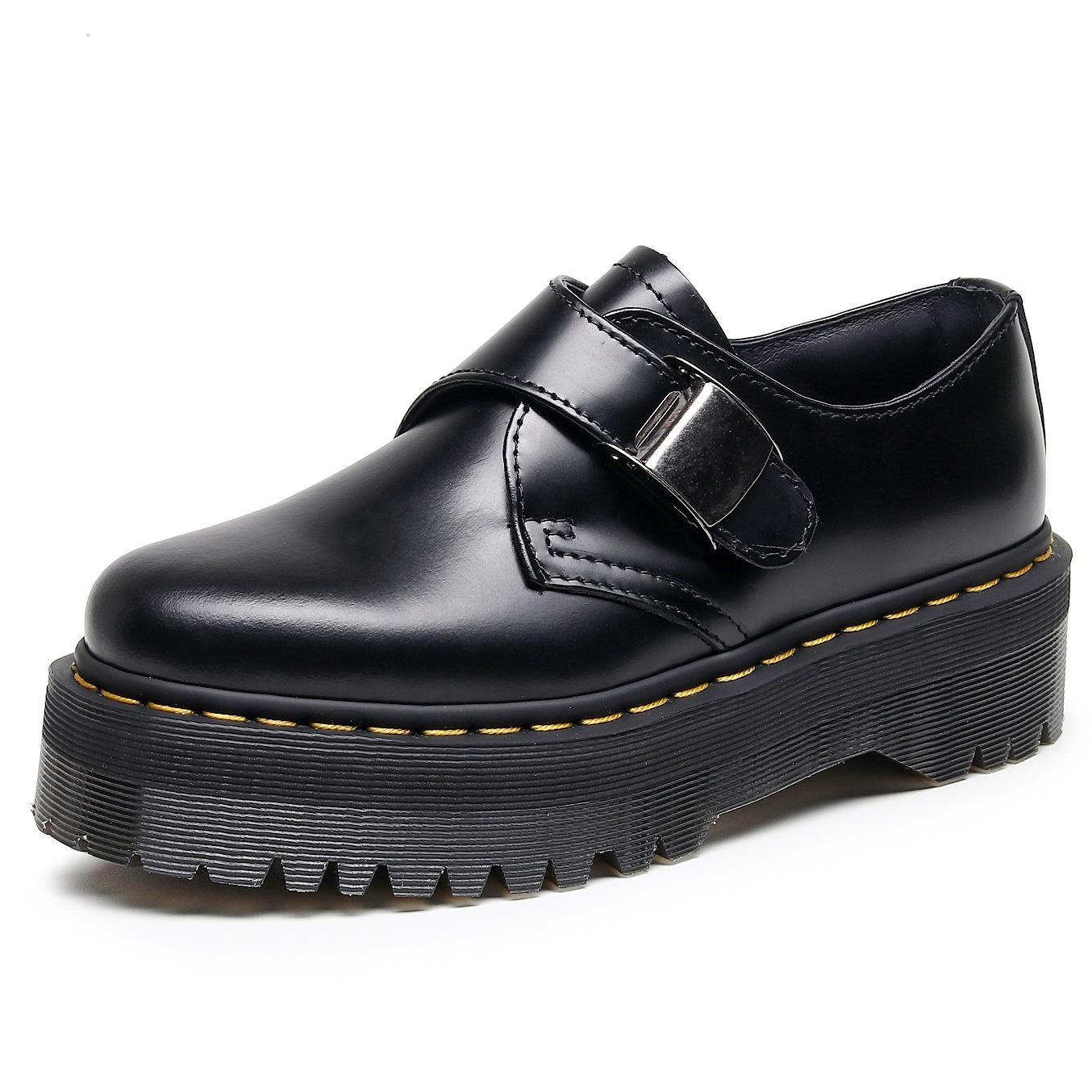 Cross-Border 1461 Thick-Soled Low-Top Small Leather Shoes for Women with Buckle Low-Top Genuine Leather Versatile Casual British Student Platform Soles