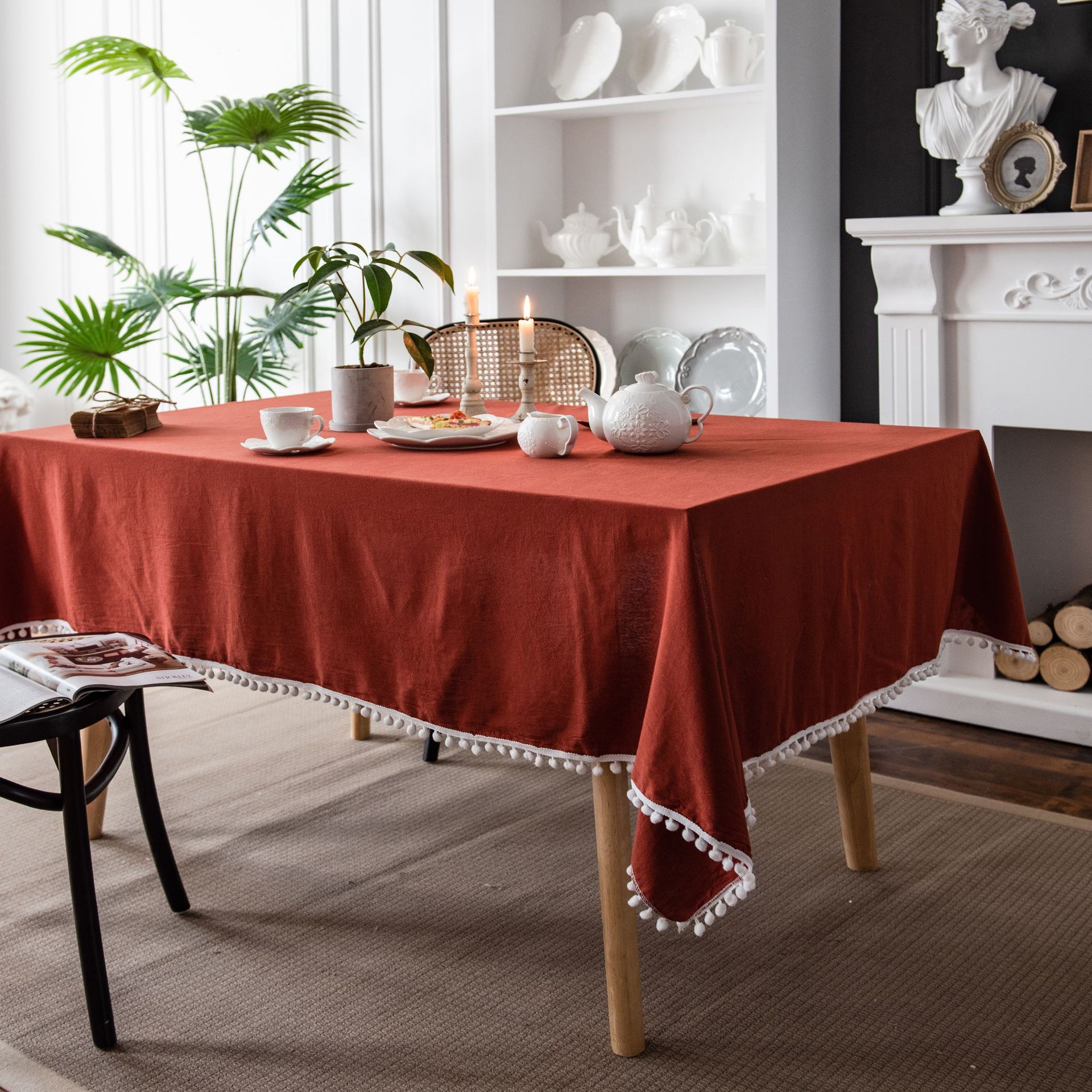 Picture of Imanki Rhyme Solid Color Tablecloth Ins Style Orange Dining Tablecloth Plain Dining Tablecloth Holiday Decoration Household Rectangular