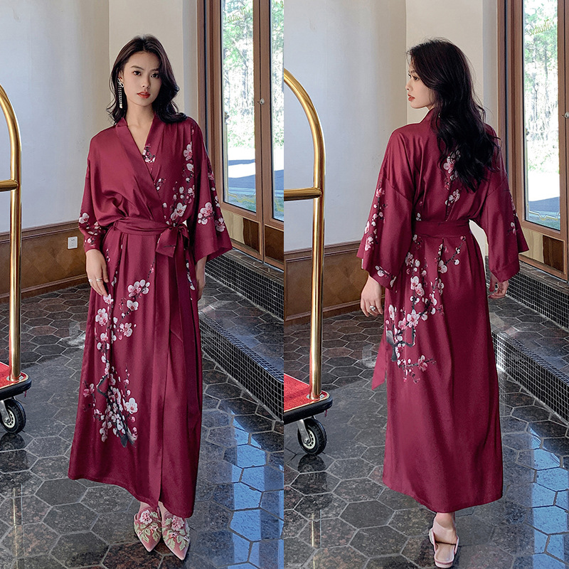 Picture of Yaoting Satin Printed Pajamas for Women Summer Large Size Accessible Luxury Three-Quarter Sleeves Cool Long Nightgown Home Wear Women Wp2669