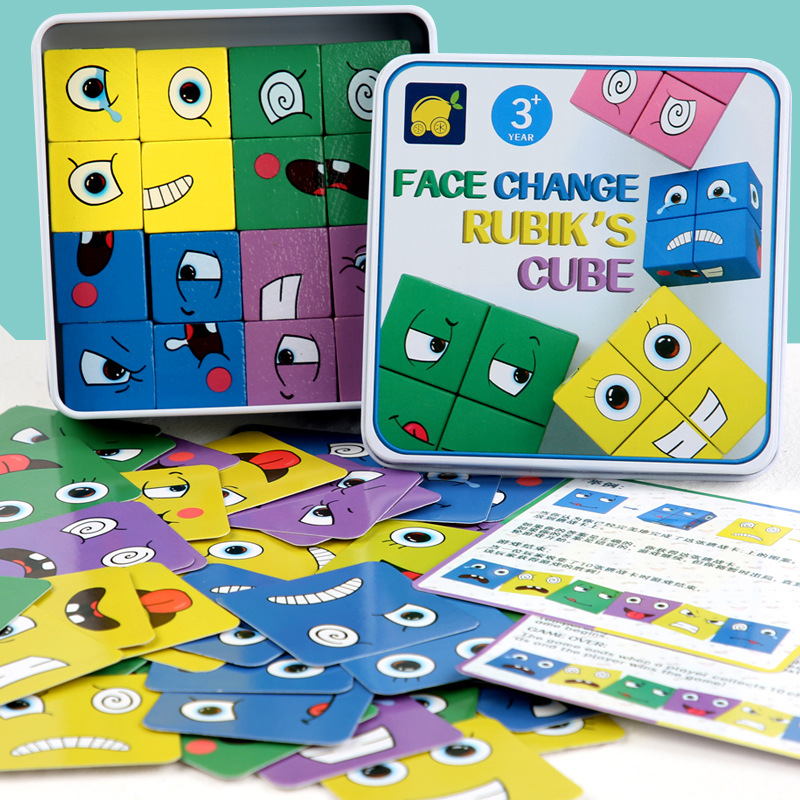 Picture of Children's Color Face-changing Rubik's Cube Building Block Toy Jigsaw Puzzle Block Logical Thinking Training Fun Educational Wooden Toys