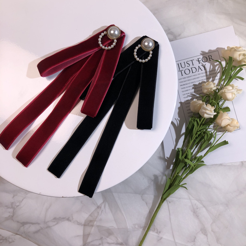 Picture of Small wholesale South Korea ribbon solid color pearl velvet bow tooling collar flower bow female jk shirt uniform