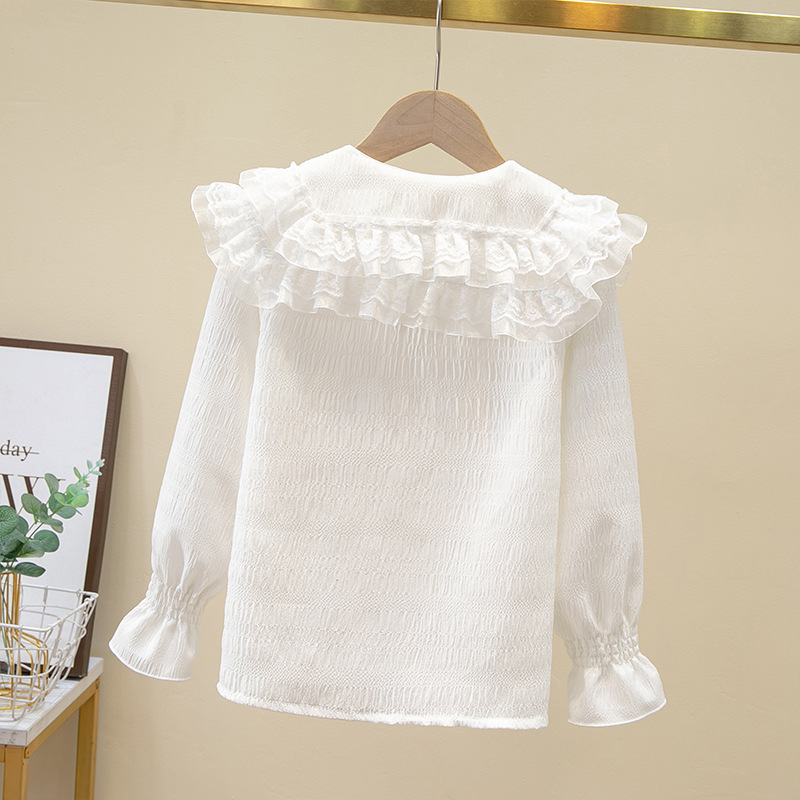 Picture of Girls Thin Shirt 2025 Spring and Summer New Children's Clothing Girls Summer Chiffon Shirt White Doll Collar Top