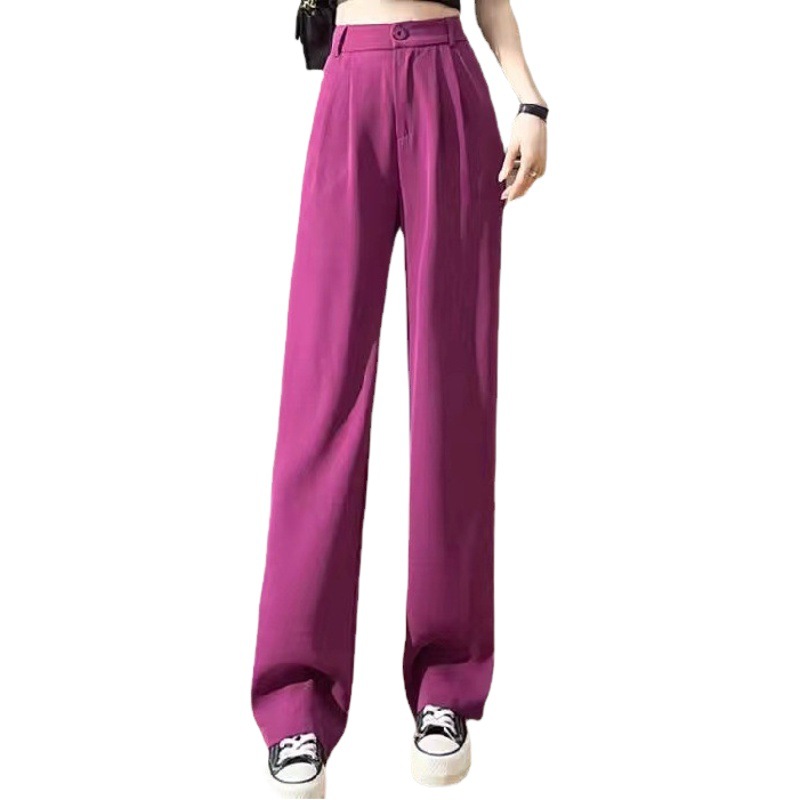 Ice Silk Wide-leg Pants Women's 2022 Summer High Waist Draping Straight Casual Floor-length Pants All-match Pants for Petite