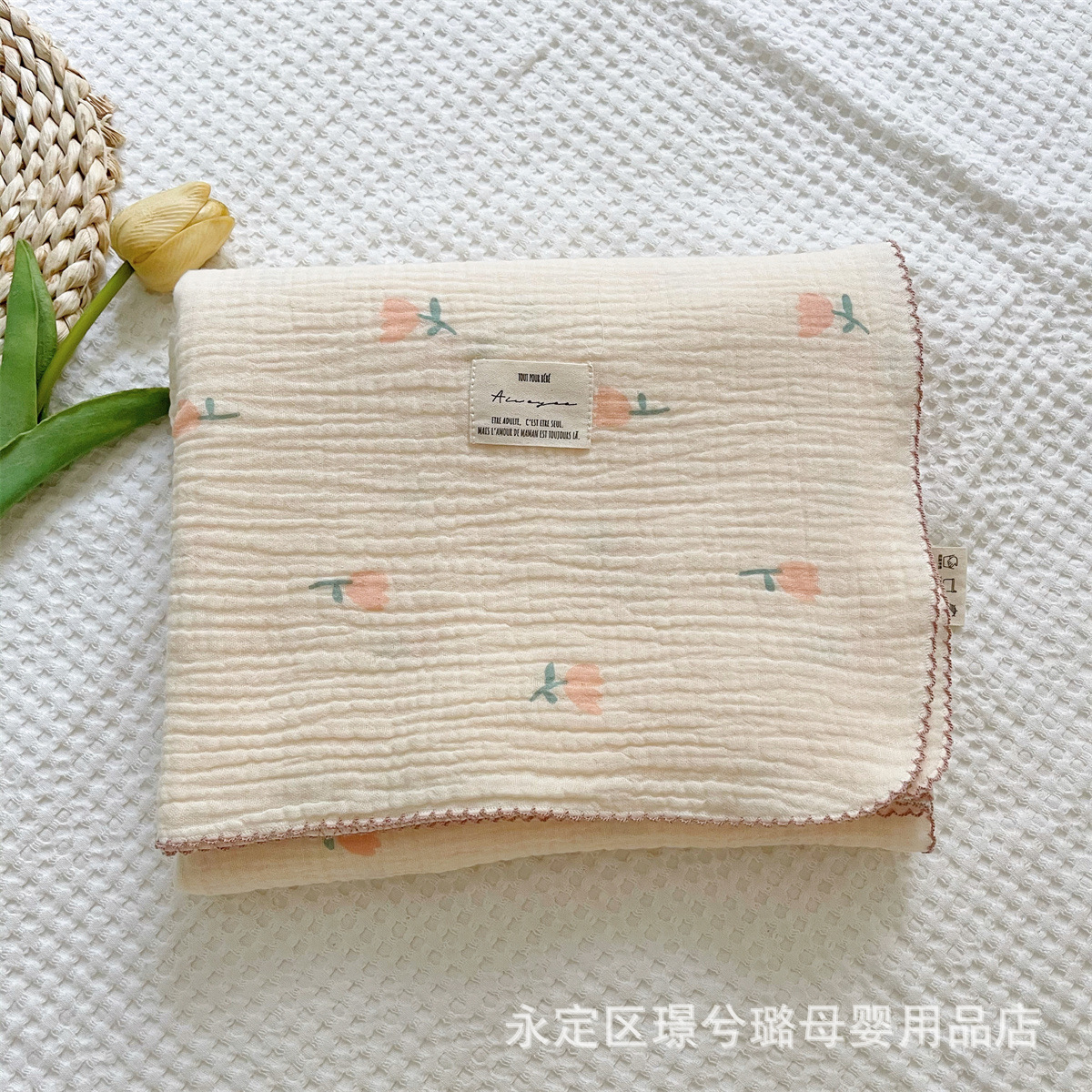 Picture of ins floral Korean style double-layer cotton yarn cotton baby blanket quilt towel bath towel soft glutinous cotton blanket