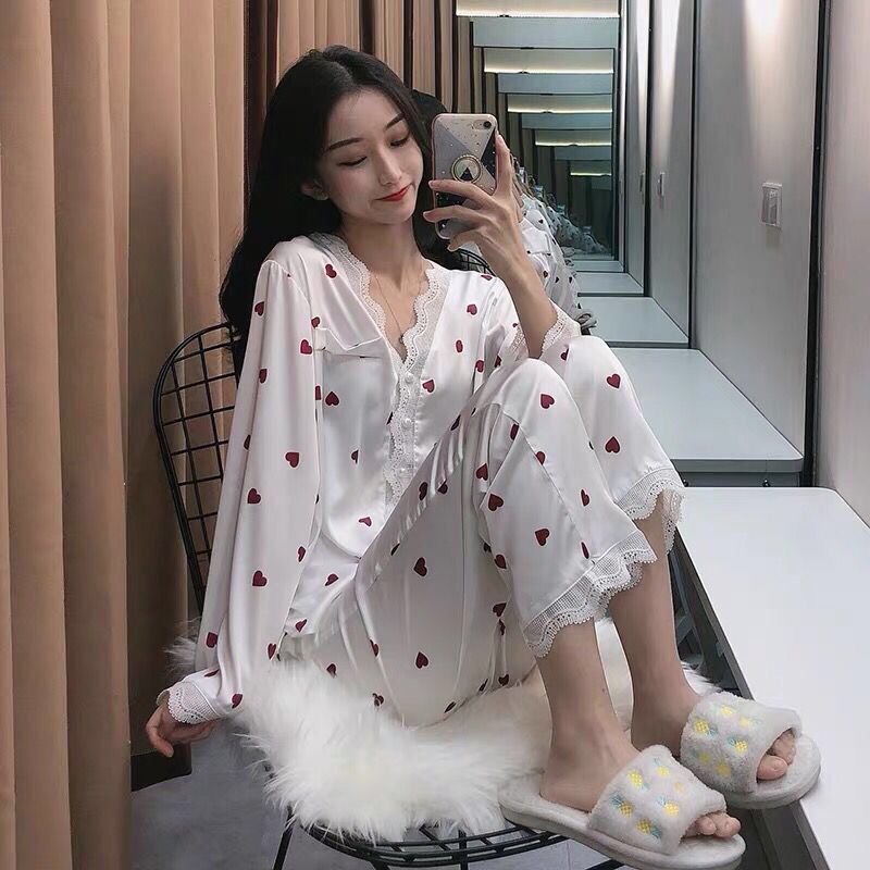Pajamas women's summer ice silk thin sexy lace long short sleeve shorts sweet home clothes two-piece wholesale