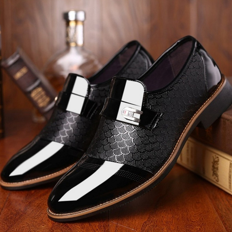 TEMU cross-border men's leather shoes, men's autumn/winter business formal pointed toe wedding groom's one-foot suit shoes