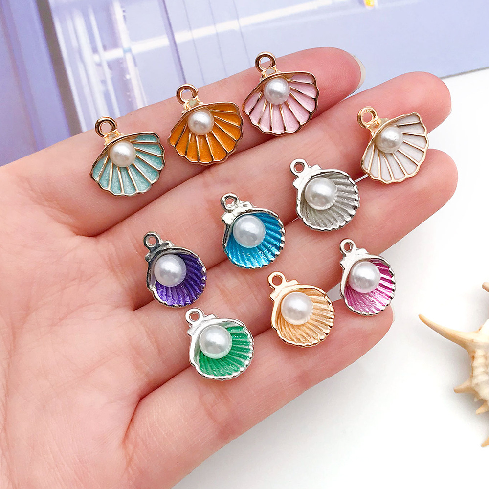 Picture of Ocean Pearl Shell Scallop Oil Dropping Alloy Accessories DIY Earrings Pendant Keychain Pendant