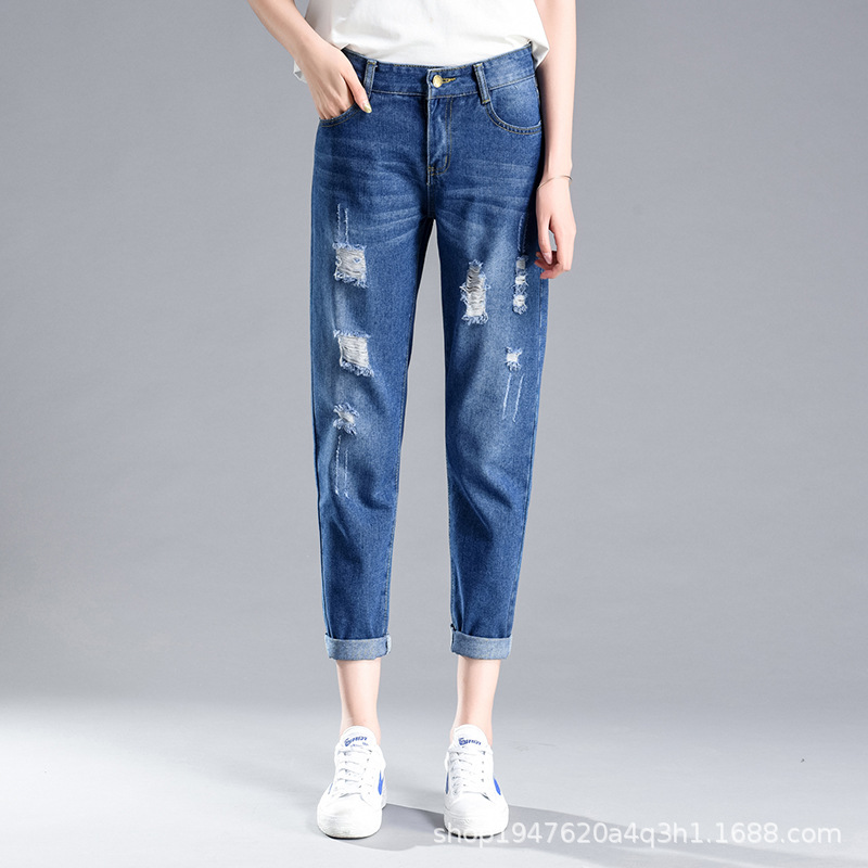 Picture of Ripped Harlan Jeans Women's Summer 2023 New Loose Straight High Waist Slimming Wide Leg Turnip Pants