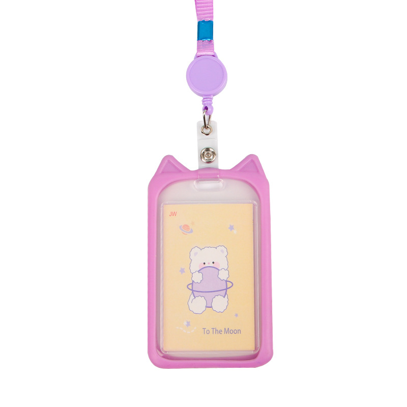 Picture of Ins Style Student Card Holder Creative Cute Halter Silicone Campus Badge Transparent Retractable Rope Id Holder Wholesale