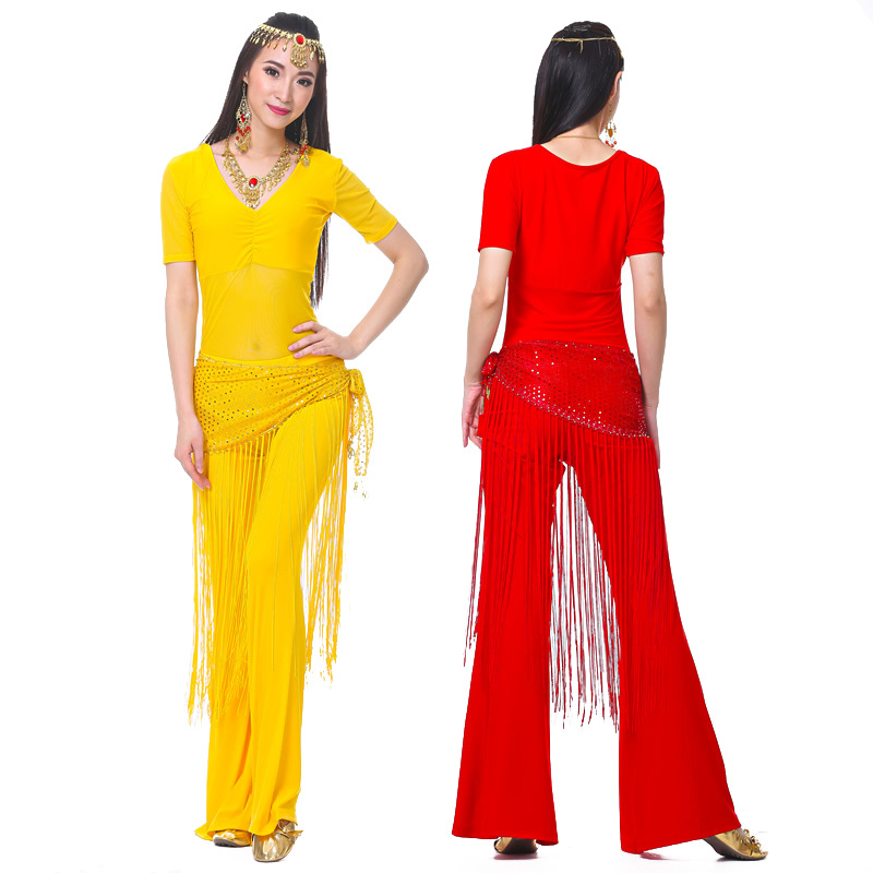 Picture of Dancer's Mid-crumpled Semi-transparent Yarn Short-sleeved Belly Dance Clothes Practice Clothes Clothing Practice Clothes suit New Summer