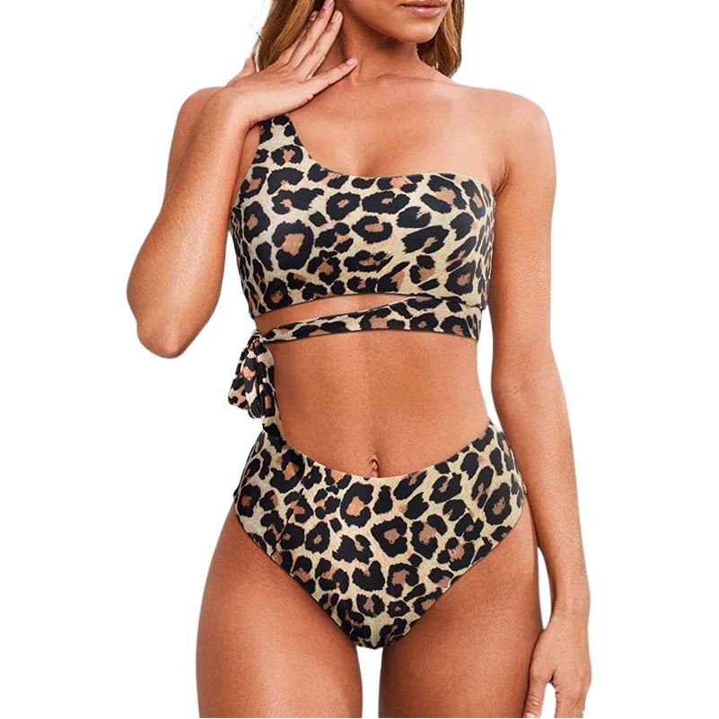 2022 solid color leopard print split exported to Europe and the United States cross-border spot black swimsuit