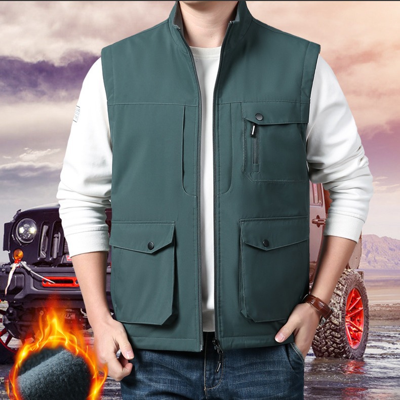 Autumn and Winter Double-sided Wearing Vest plus size Vest Men's Tooling Outdoor Multi-pocket Thickened fleece-lined Charge Sleeveless Jacket