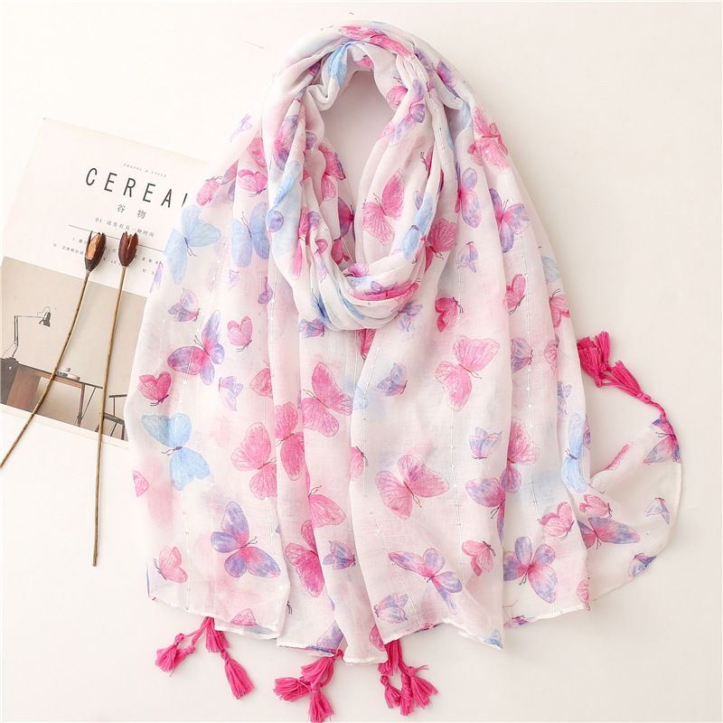 Suya Japanese Style Fresh Cotton and Linen Hand Scarf Silk Scarf Bali Yarn Butterfly Handmade Sequin Travel Shawl Women