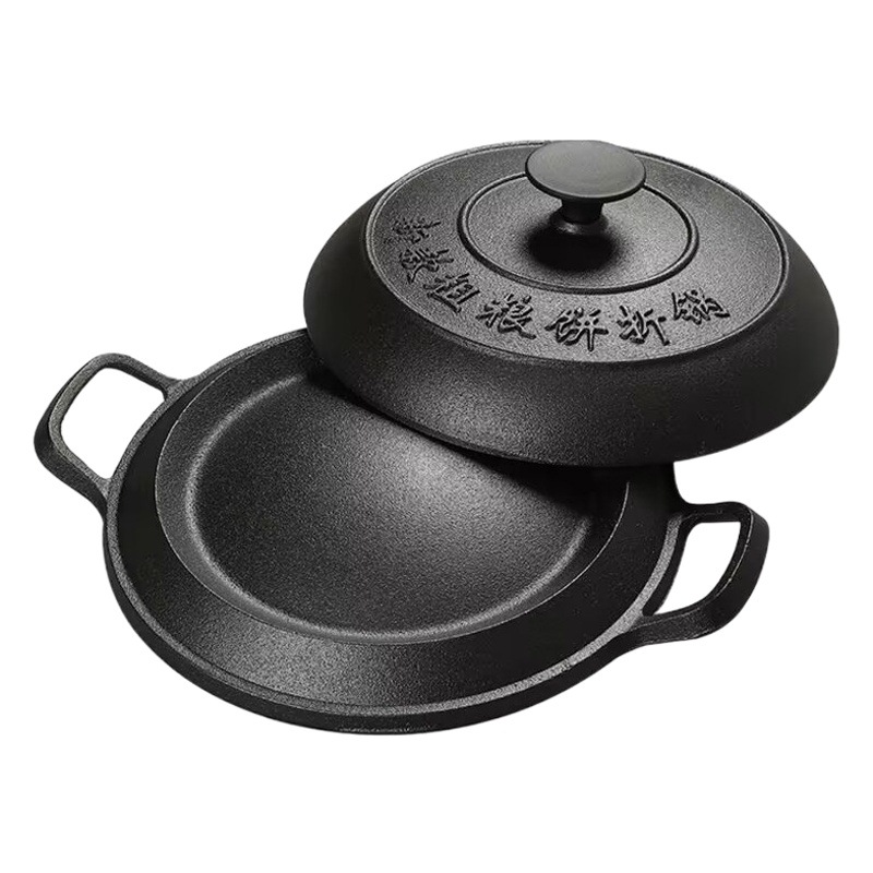 Coarse grain cake cast iron pancake stall yellow cake pot iron pan uncoated pancake non-stick pan baking cake pot stall yellow pot old-fashioned