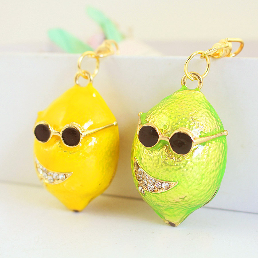 Creative Cute Glasses Green Lemon Car Keychain Fruit Key Chain Metal Pendant Accessories Gift 577