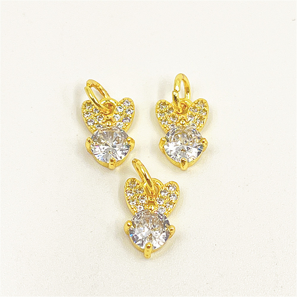 Picture of Niche exquisite copper micro inlay color zircon rabbit ear necklace pendant versatile color preserving electroplating jewelry DIY accessories