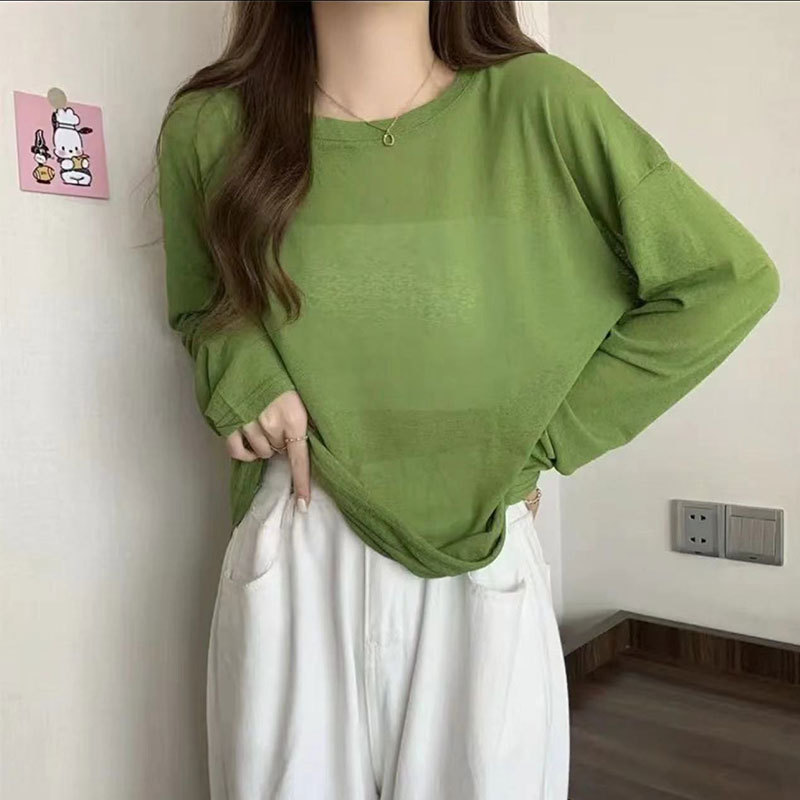 Picture of Blouse for Fat mm Women Thin Summer Korean Style Lazy Style Long-Sleeved Blouse Large Size Versatile Sun Protection Loose Ice Silk Lazy Style