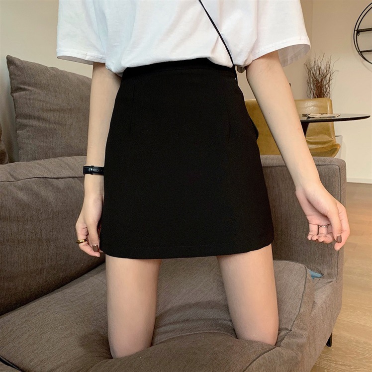 Spring and Summer Korean Style New Solid Color High Waist Skirt Women's Fashionable Chic Slim-Fit Slimming A- line Hip Covering Skirt
