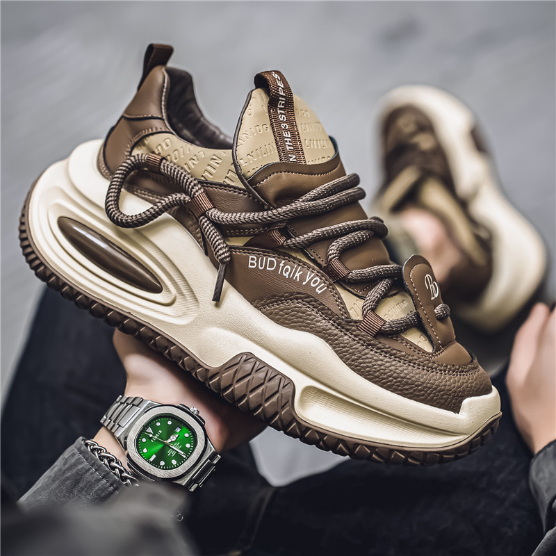 Fashion Men's Outdoor Color-matching Thick-soled High-height Shoes Spring and Autumn Student Low-top Lace-up Shoes Korean Fashionable Niche Shoes