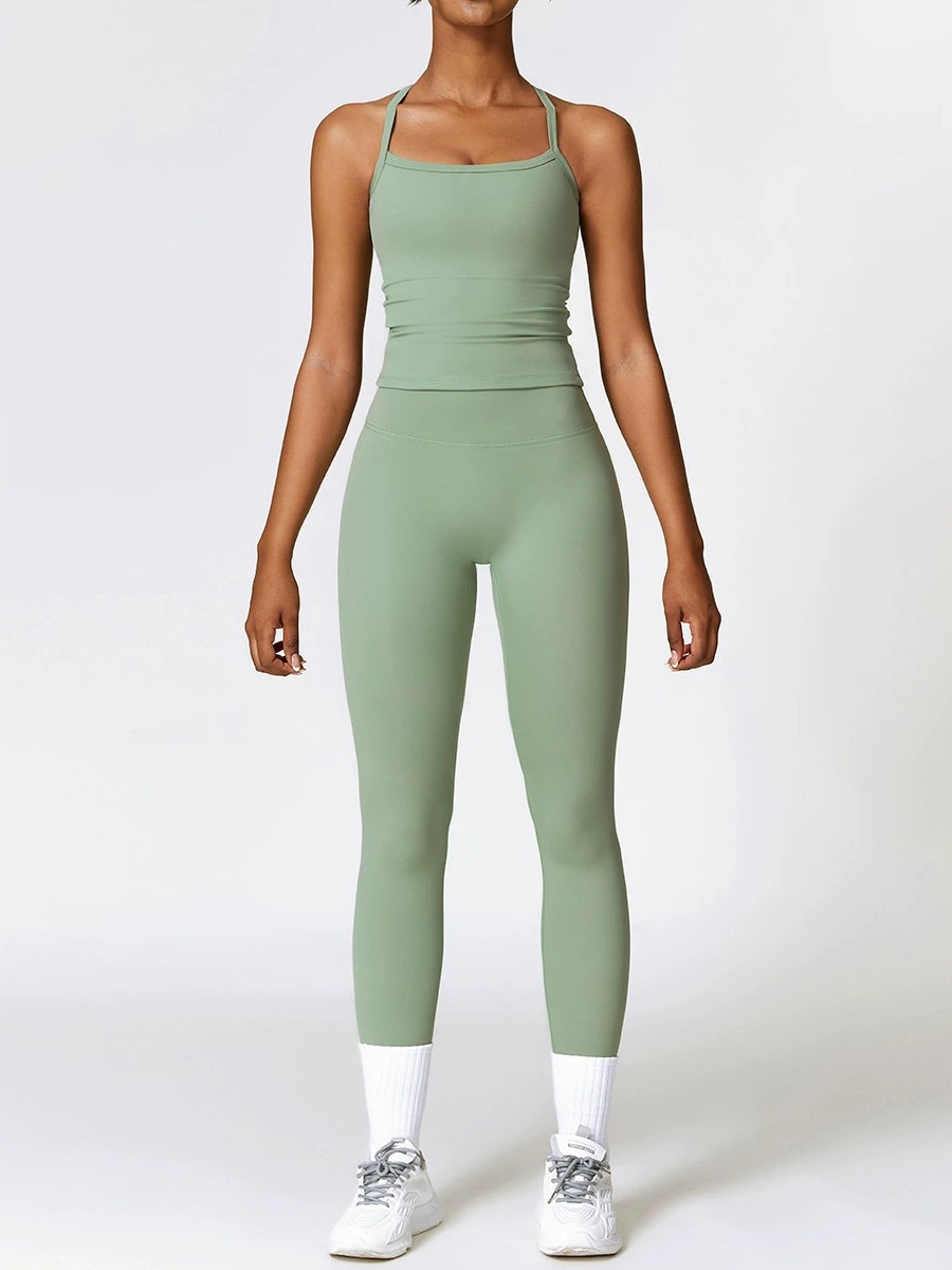 European and American Elastic Tight-Fitting Brushed Yoga Suit Quick-Drying Fitness Clothing Autumn and Winter Outdoor Running Fitness Clothing Vest Two Pieces