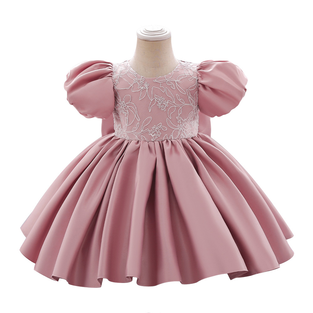 Picture of Children's Satin Puff Sleeve Princess Dress 2025 New Host Piano Playing Baby One-Year-Old Puffy Dress Skirt