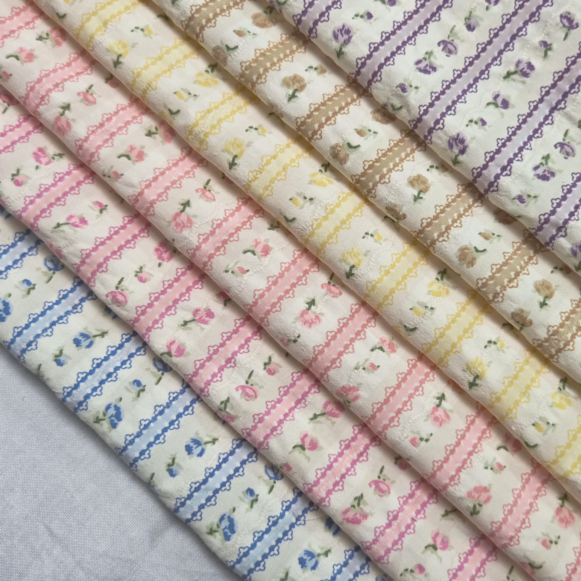 Spring and Summer Cotton Jacquard Pastoral Floral Fresh Striped Print Dress Children's Clothing Fabric Home Boutique