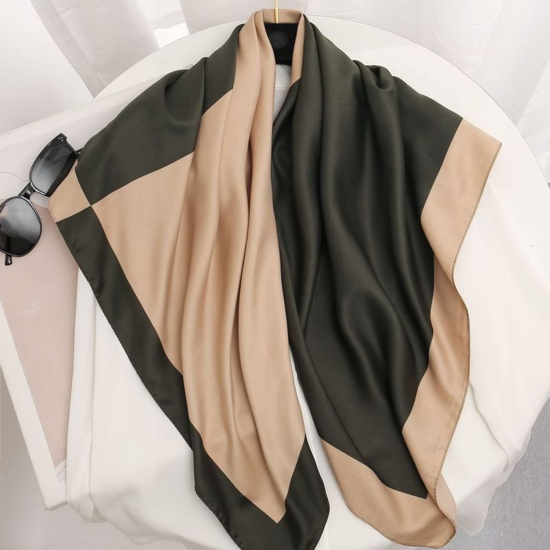 Picture of Autumn and winter all-match shawl animal printed black and white simple large square 90*90CM imitation silk twill silk scarf for women
