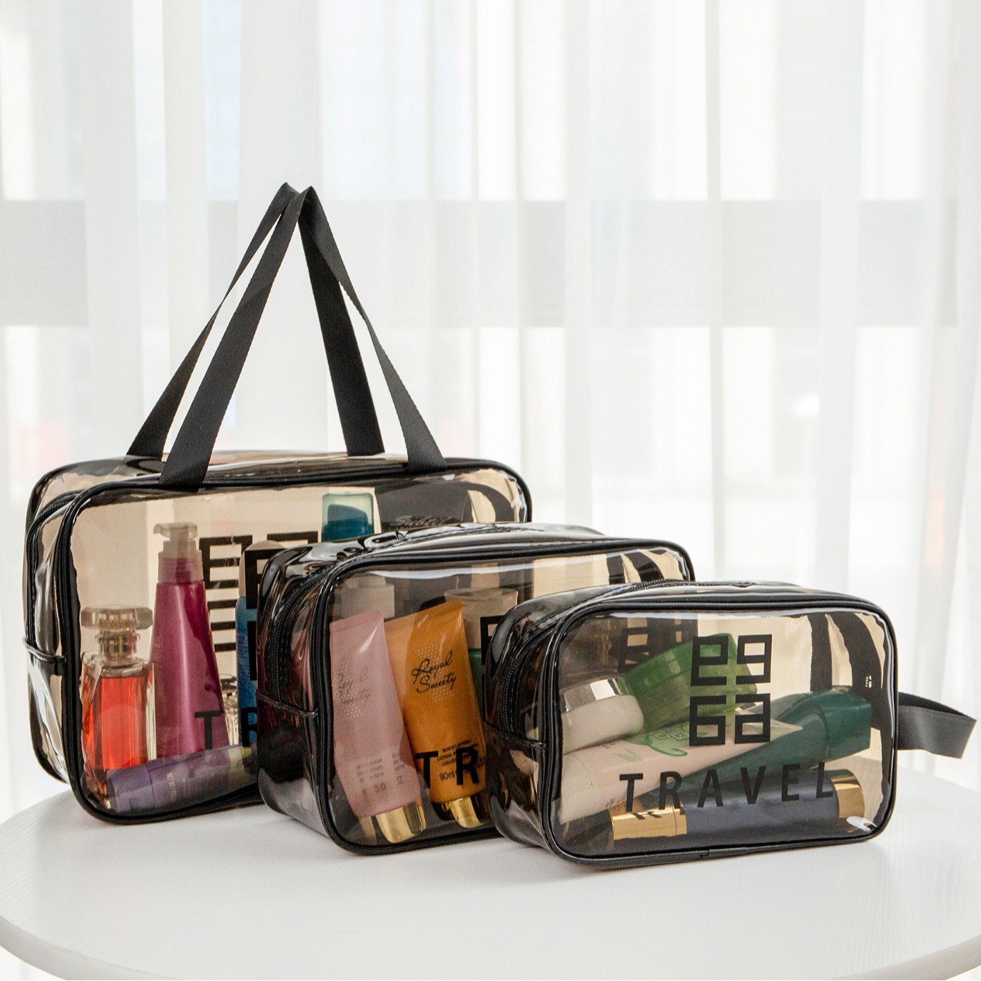 Picture of Pvc Transparent Cosmetic Bag Toiletry Bag Travel Satchel Cosmetics Bag Waterproof Large Capacity Satchel Cosmetic Bag Cosmetics Bag