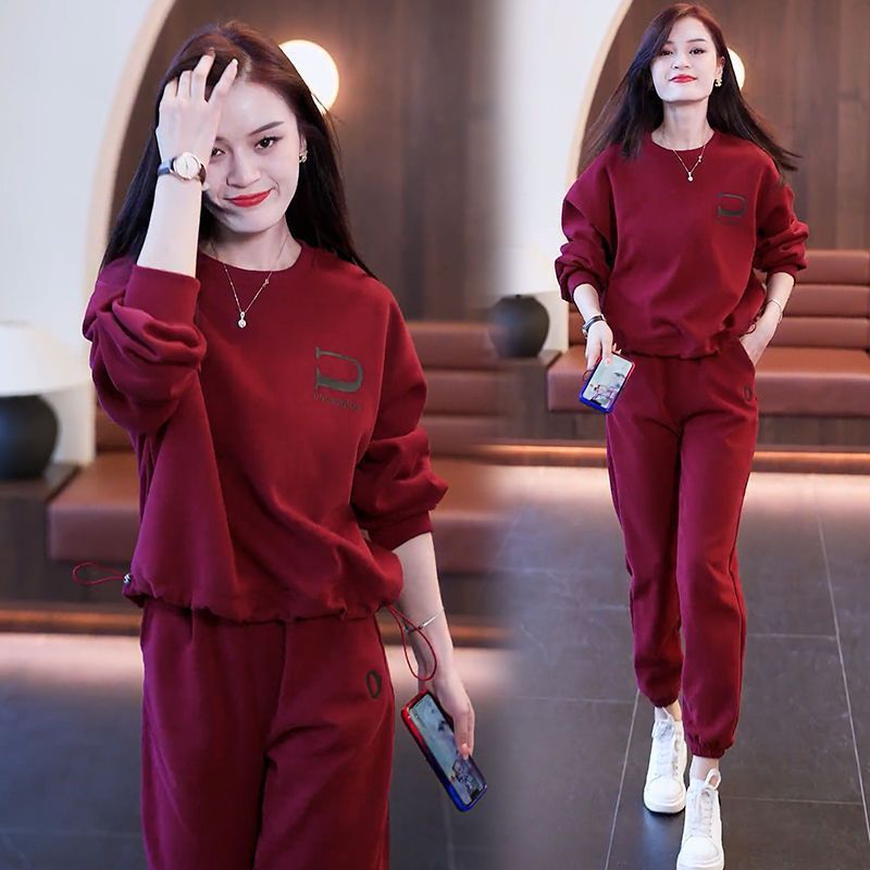 Picture of Casual sports suit women's Spring and Autumn New Fashion Korean style loose round neck plus size sweater two-piece set
