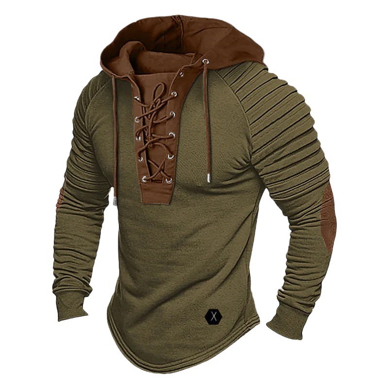 2024 men's spring and autumn hoodie solid color lace-up hooded sports streetwear bronzing sweatshirt
