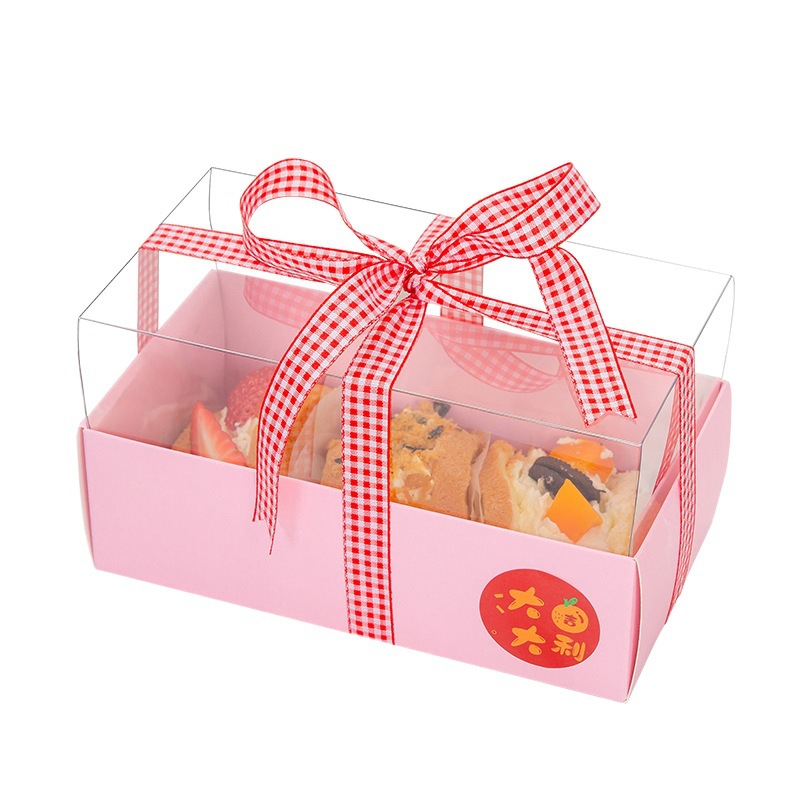 Custom Cake Box Pastry Packaging Box with Window and Drawer, Transparent Towel Roll Pastry Box, Thickened