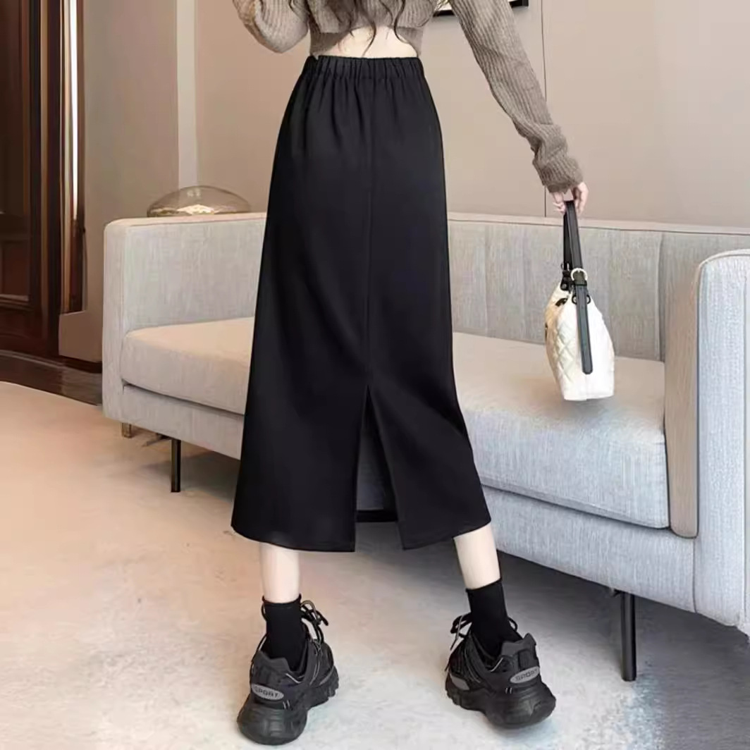 Picture of Plus Size Spring, Summer and Autumn Fat mm High-Waisted Suit Skirt for Women A-Line Slimming Look Design Slit Covering Crotch Black Skirt