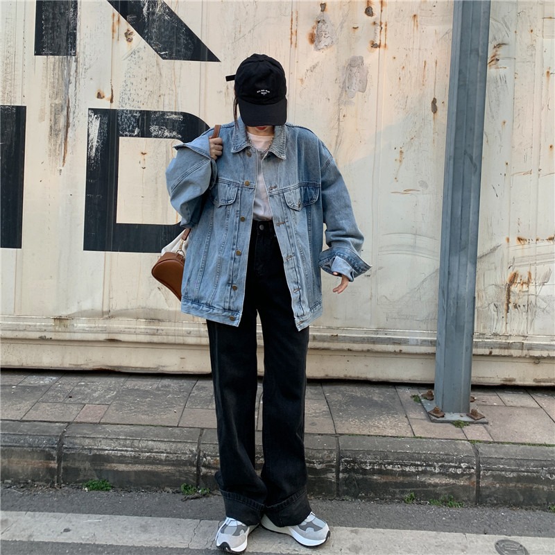 Picture of Denim Coat Women's Spring and Autumn New Korean Style Loose Slimming Lapel Long Sleeve Top Student's All-match Work Jacket