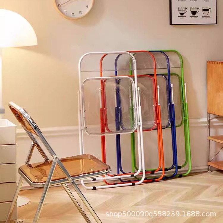 Picture of Transparent Internet celebrity chair acrylic folding chair simple photo shop stool ins makeup dining chair for home use