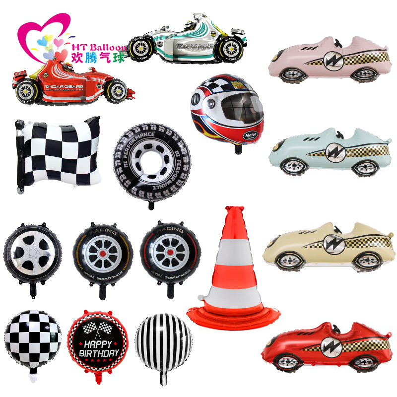 New racing barricade helmet flag tire party birthday decoration props balloon