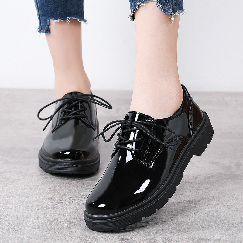 Work shoes women's professional work black soft bottom non-slip all-match dress chunky heel round toe British style women's leather shoes