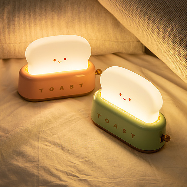 Ins Style Toast Bread Machine Night Light Creative Bedroom Bedside with Timed Light Off Charging Led Table Lamp Birthday Gift