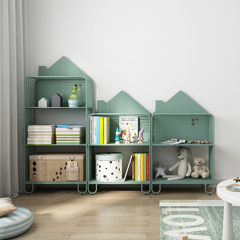 Children's Bookshelf Rack Floor-Standing Storage Cabinet Bookcase Living Room Simple Small Household Iron House Scandinavian Picture Book Rack