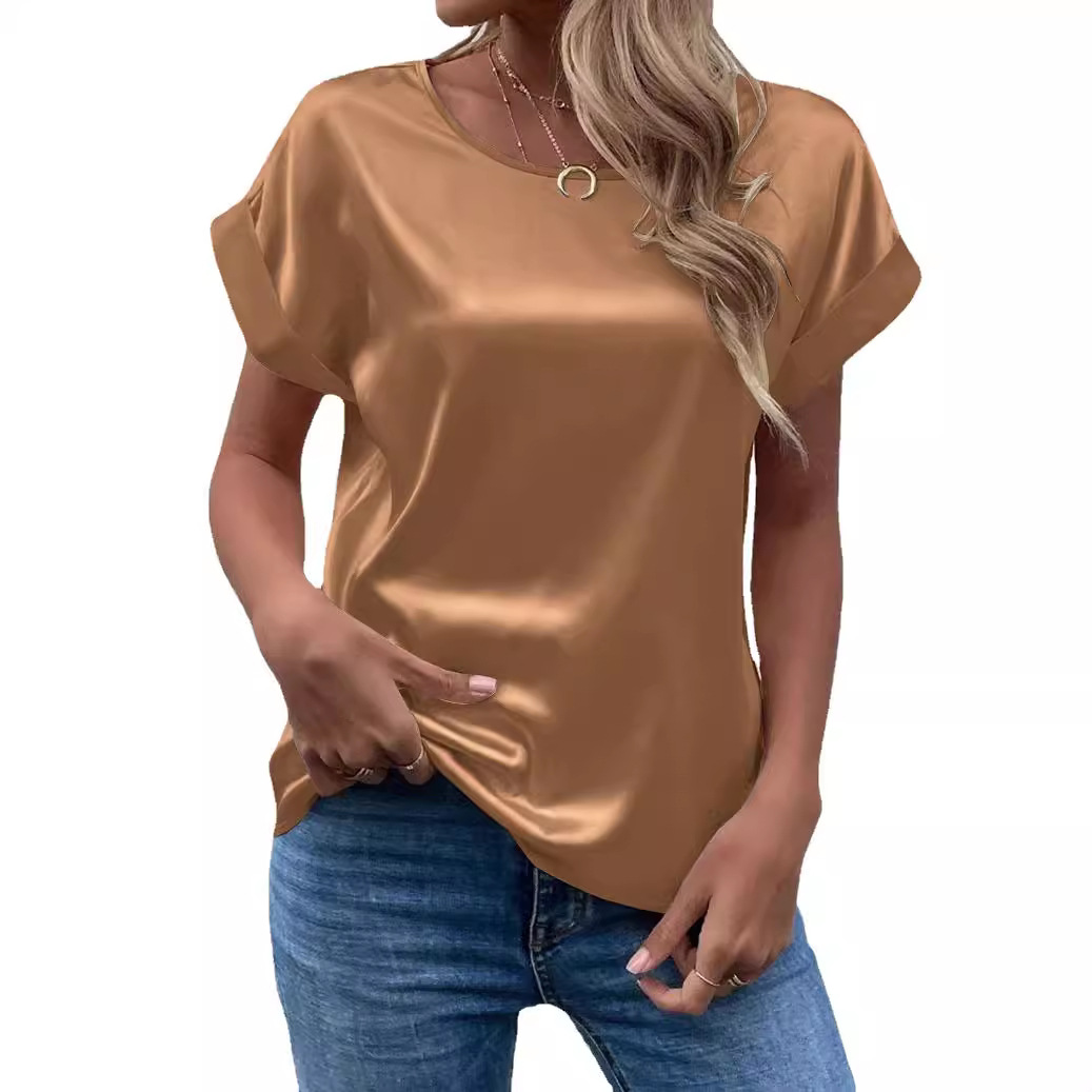 Picture of Fashion 2025 summer foreign trade source OL temperament Sade pullover round neck straight tube women's T-shirt primary source