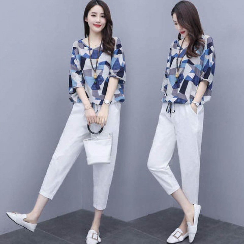 Foreign Trade Wholesale Two-Piece Women's Clothing Summer 2025 Small Fresh Fashion Age-Reducing Small Fragrance Short-Sleeved Pencil Pants Set